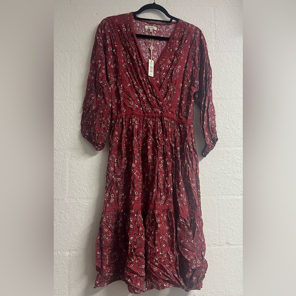 Max Studio Burgundy Floral Long Sleeve Dress - Picture 1 of 3